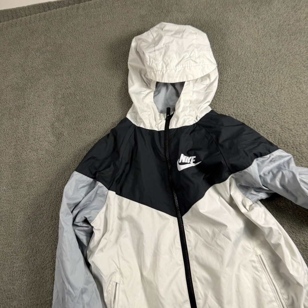 Nike Windrunner Hooded Windbreaker Jacket White Black Grey Chevron Mens Large